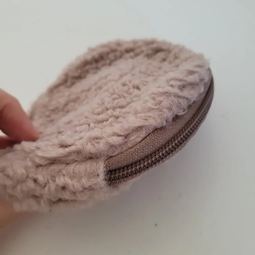 Pelle Borsa Coin Card Holder Wallet Medium Round Zip Quality‎ Teddy Faux Fur